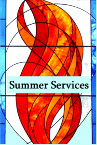 summer services with orange flame from the glass window in the sanctuary