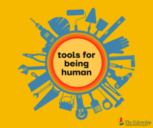 tools for being human in a red circle in the center surrounded by tools sticking out of the circle